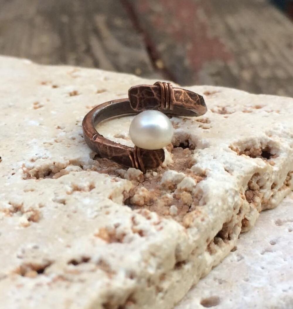 Pearl Ring - Copper Wrap Ring - Custom Size